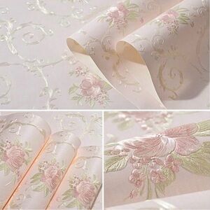 Self-Adhesive European-Style 3D Floral Wallpaper (Set of 4 Rolls)